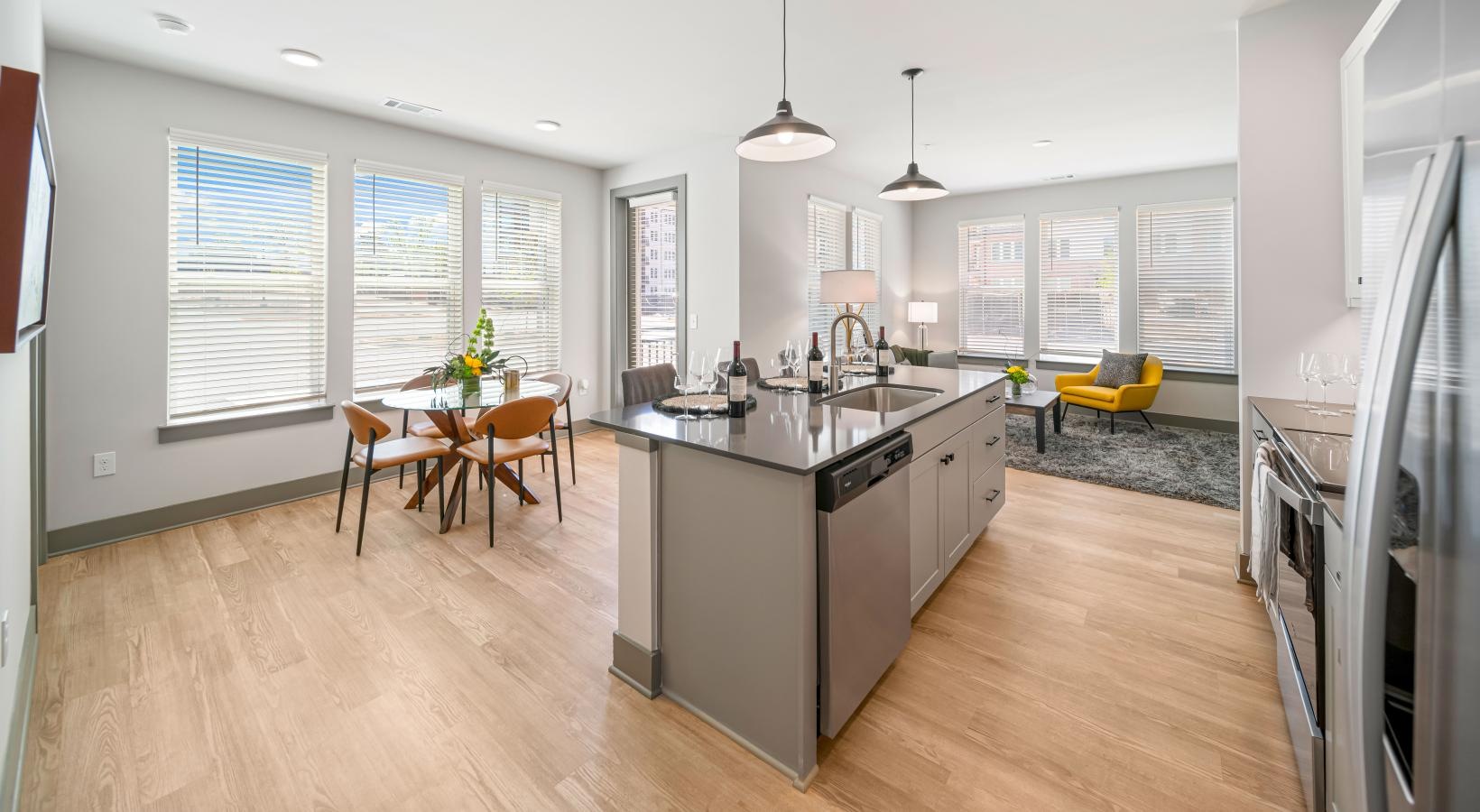 Spacious living areas to recline and recharge a kitchen with a large island