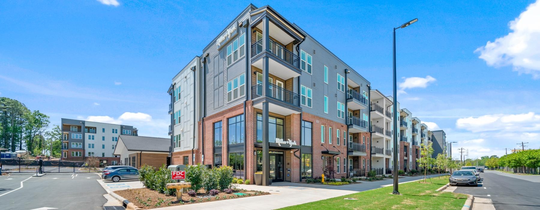 a building with a parking lot